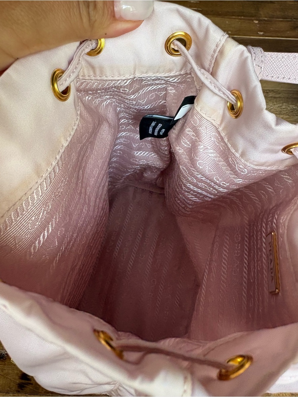 Prada Pale Pink Nylon Drawstring Mini Backpack with Gold Hardware - Picture 9 of 16